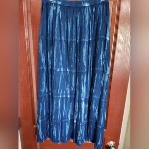 NWT Blue Tie-dye Broomstick Elastic-Waist Midi Skirt, Size XXL